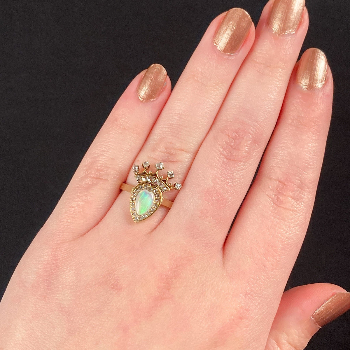 Antique Opal and Diamond Heart Conversion Ring of 14k Gold - Trademark Antiques