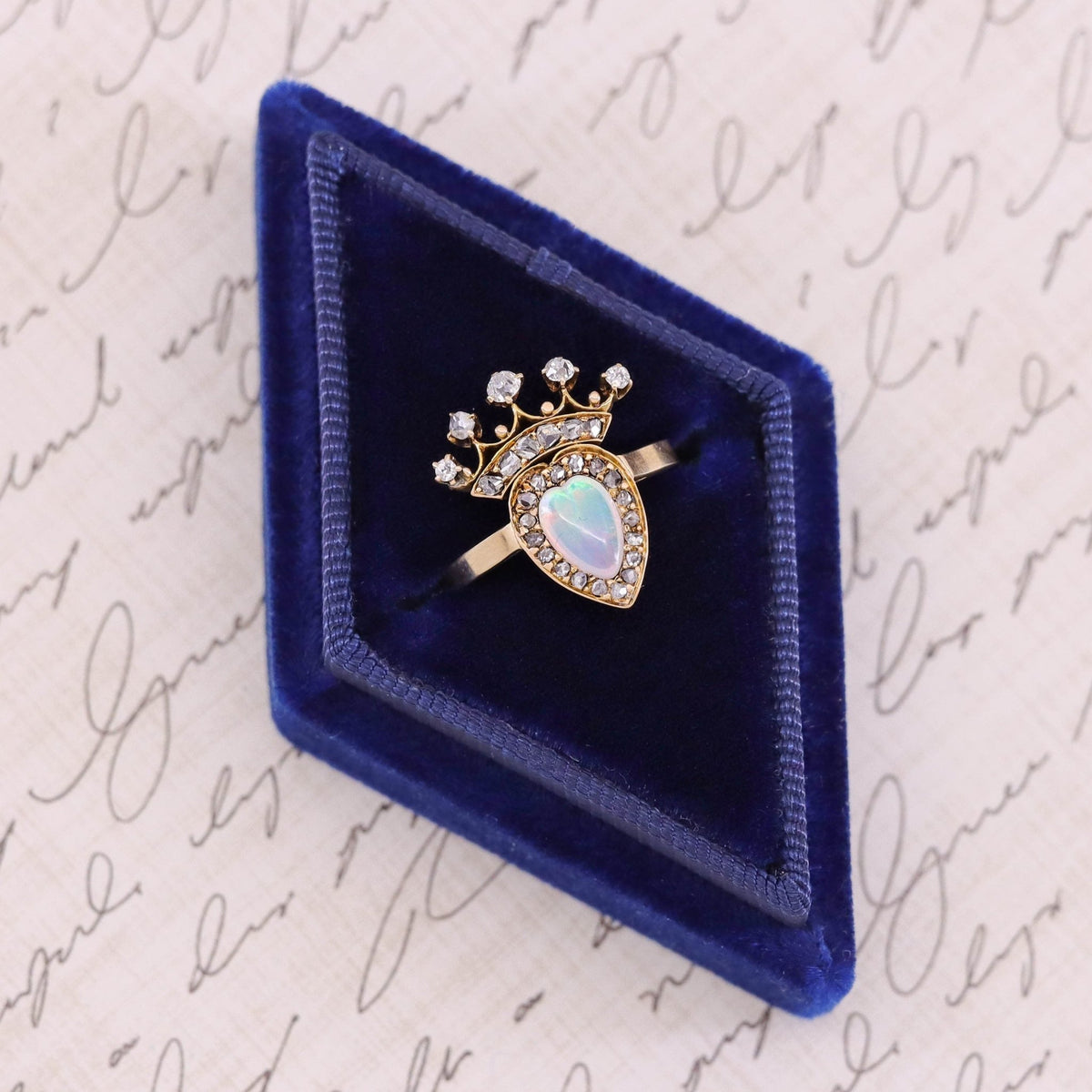 Antique Opal and Diamond Heart Conversion Ring of 14k Gold - Trademark Antiques