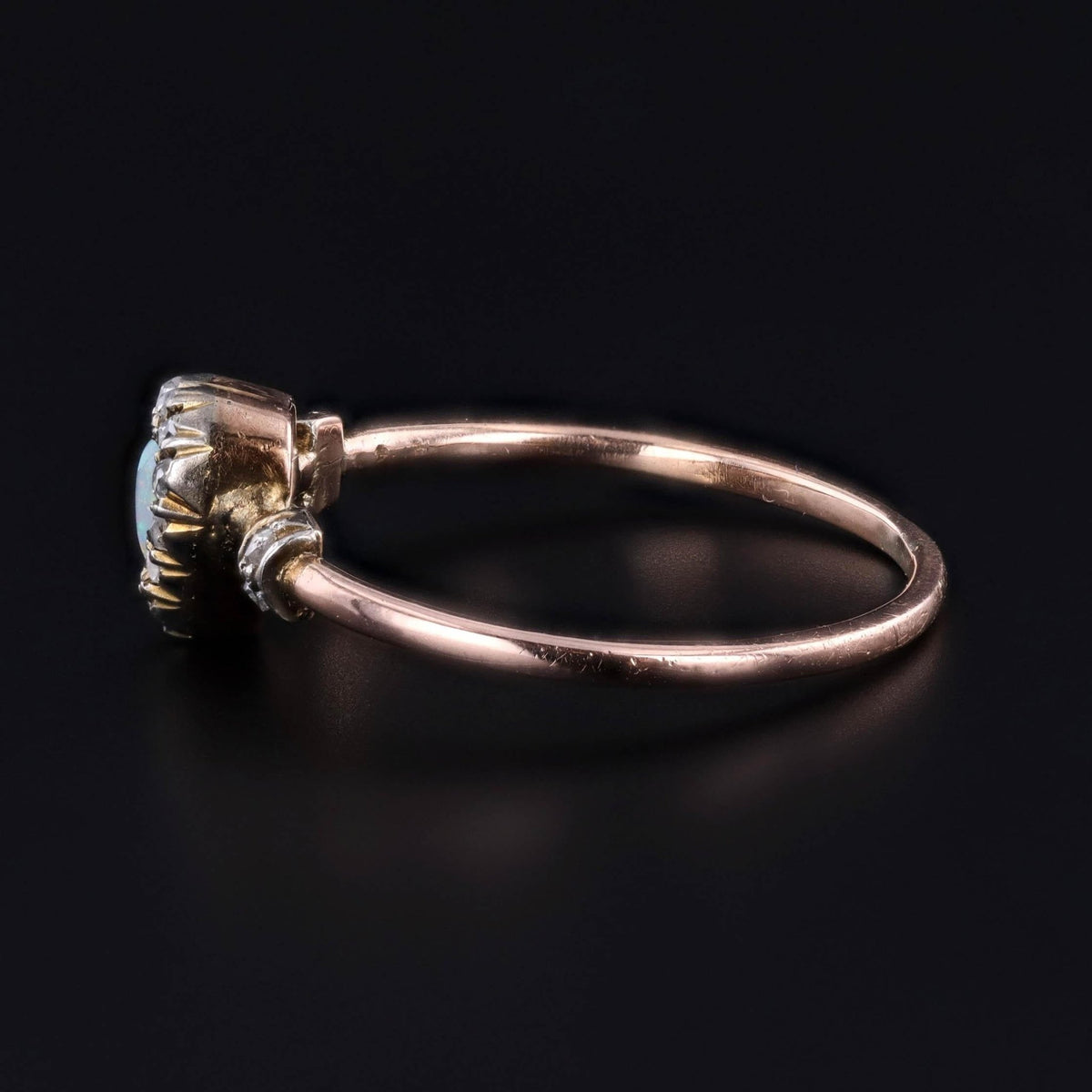 Antique Opal and Diamond Heart Ring of 18k Gold - Trademark Antiques
