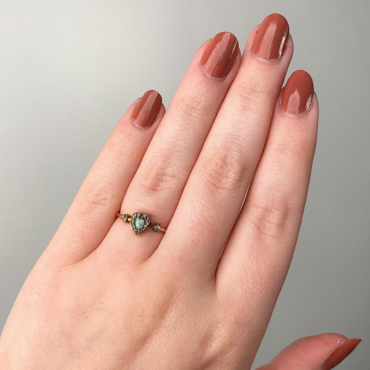 Antique Opal and Diamond Heart Ring of 18k Gold - Trademark Antiques