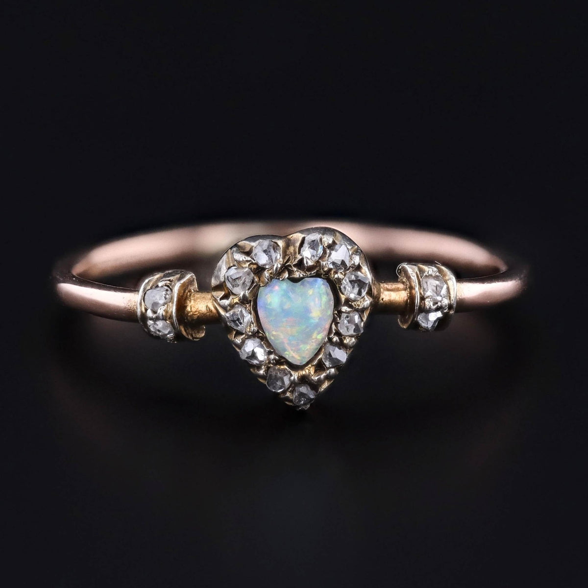 Antique Opal and Diamond Heart Ring of 18k Gold - Trademark Antiques