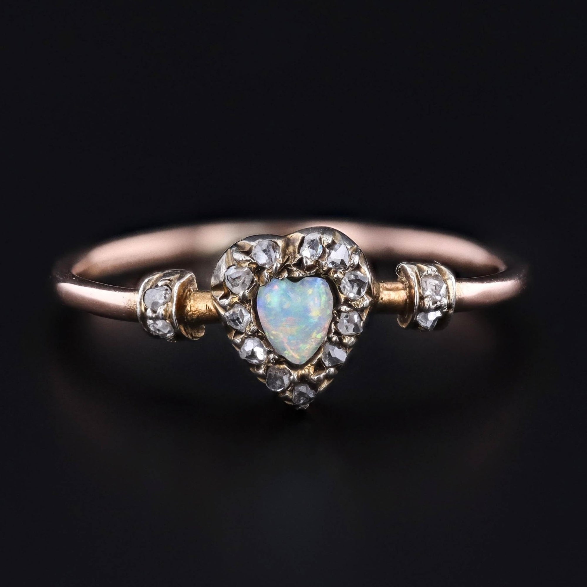 Antique Opal and Diamond Heart Ring of 18k Gold - Trademark Antiques