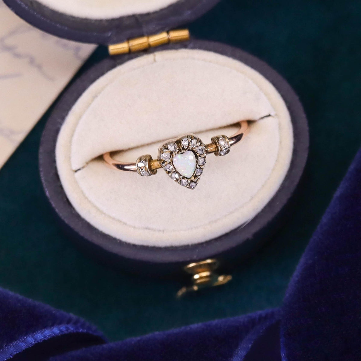 Antique Opal and Diamond Heart Ring of 18k Gold - Trademark Antiques
