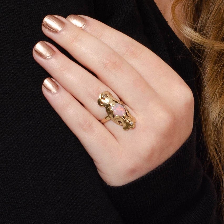 Antique Opal and Diamond Ring of 10k Gold - Trademark Antiques