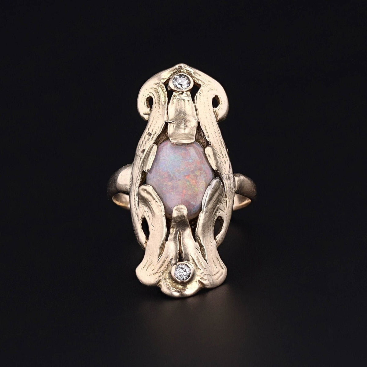 Antique Opal and Diamond Ring of 10k Gold - Trademark Antiques