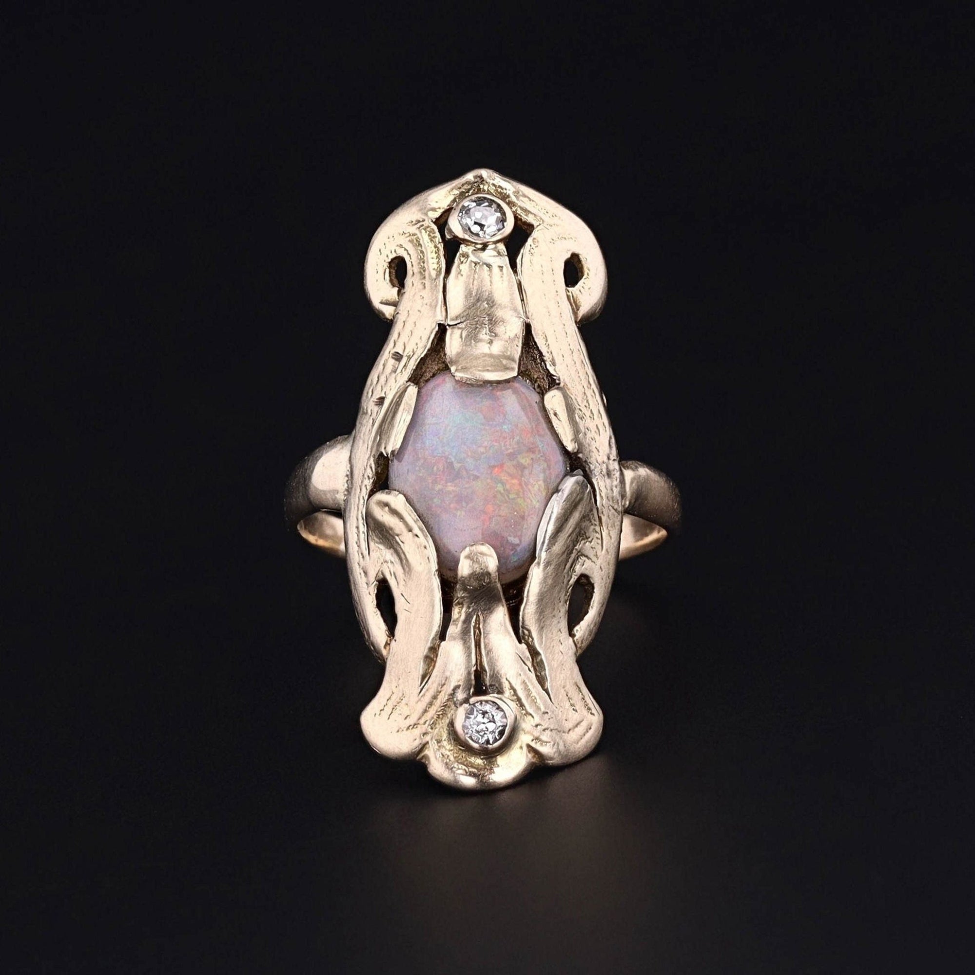 Antique Opal and Diamond Ring of 10k Gold - Trademark Antiques