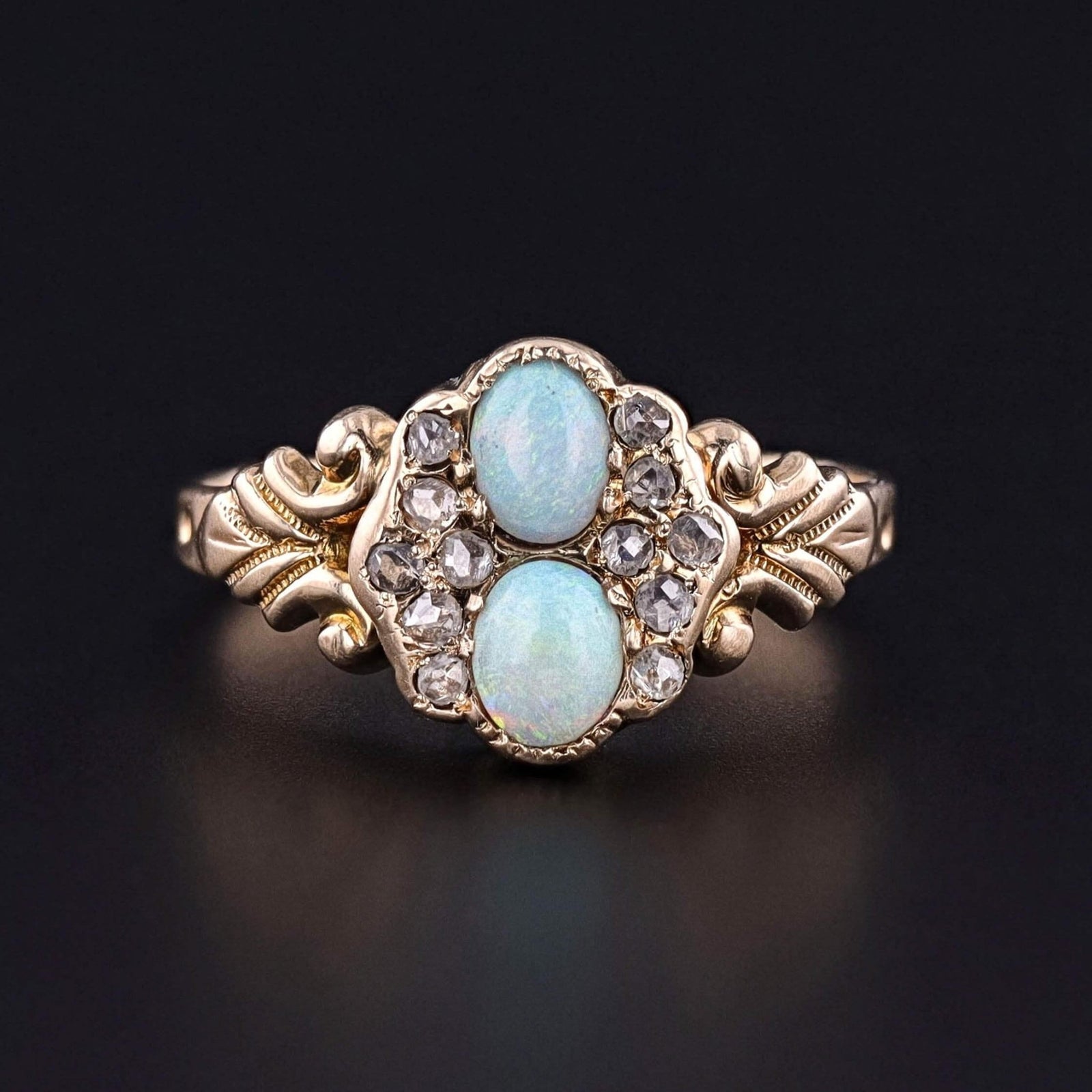 Antique Opal and Diamond Ring of 10k Gold - Trademark Antiques