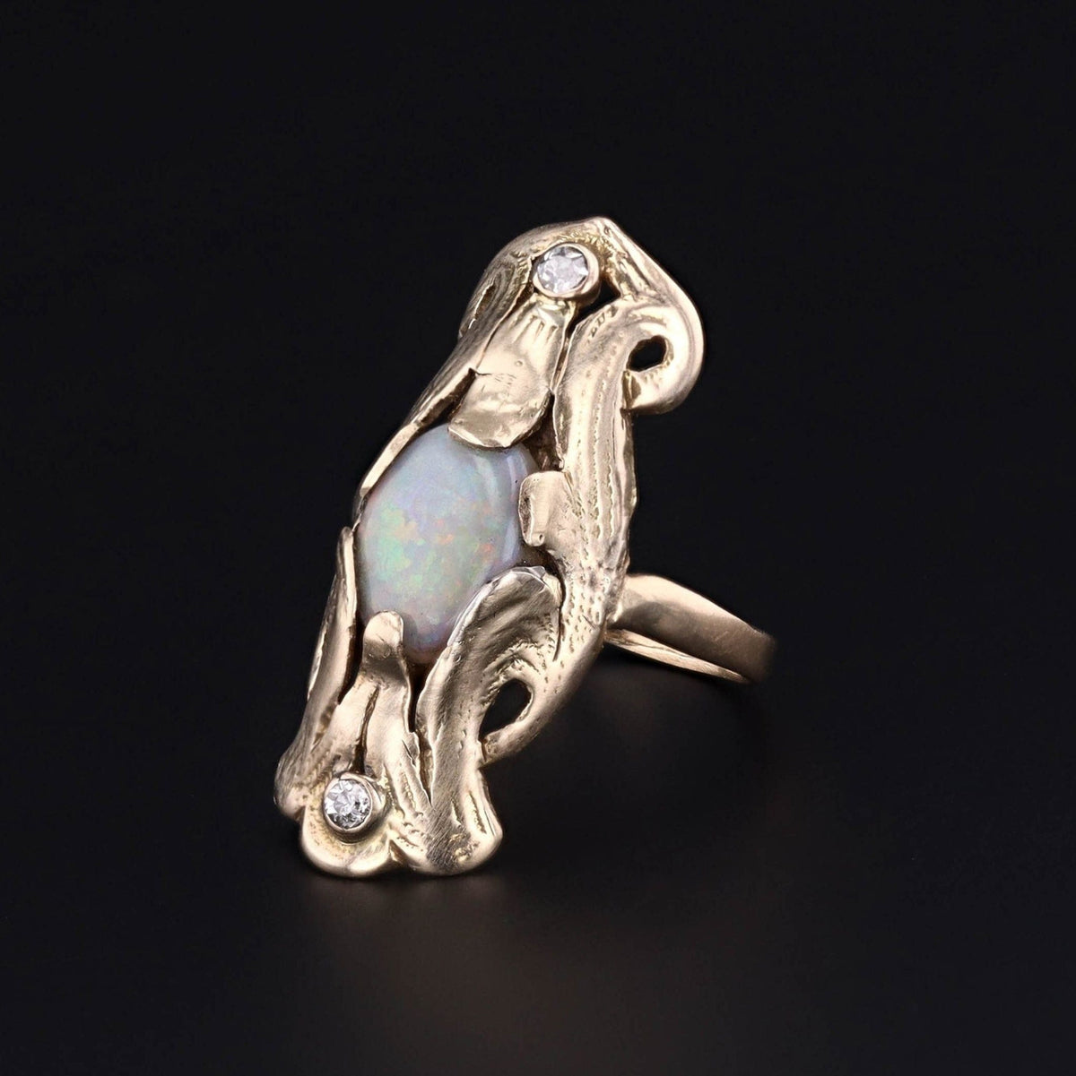 Antique Opal and Diamond Ring of 10k Gold - Trademark Antiques