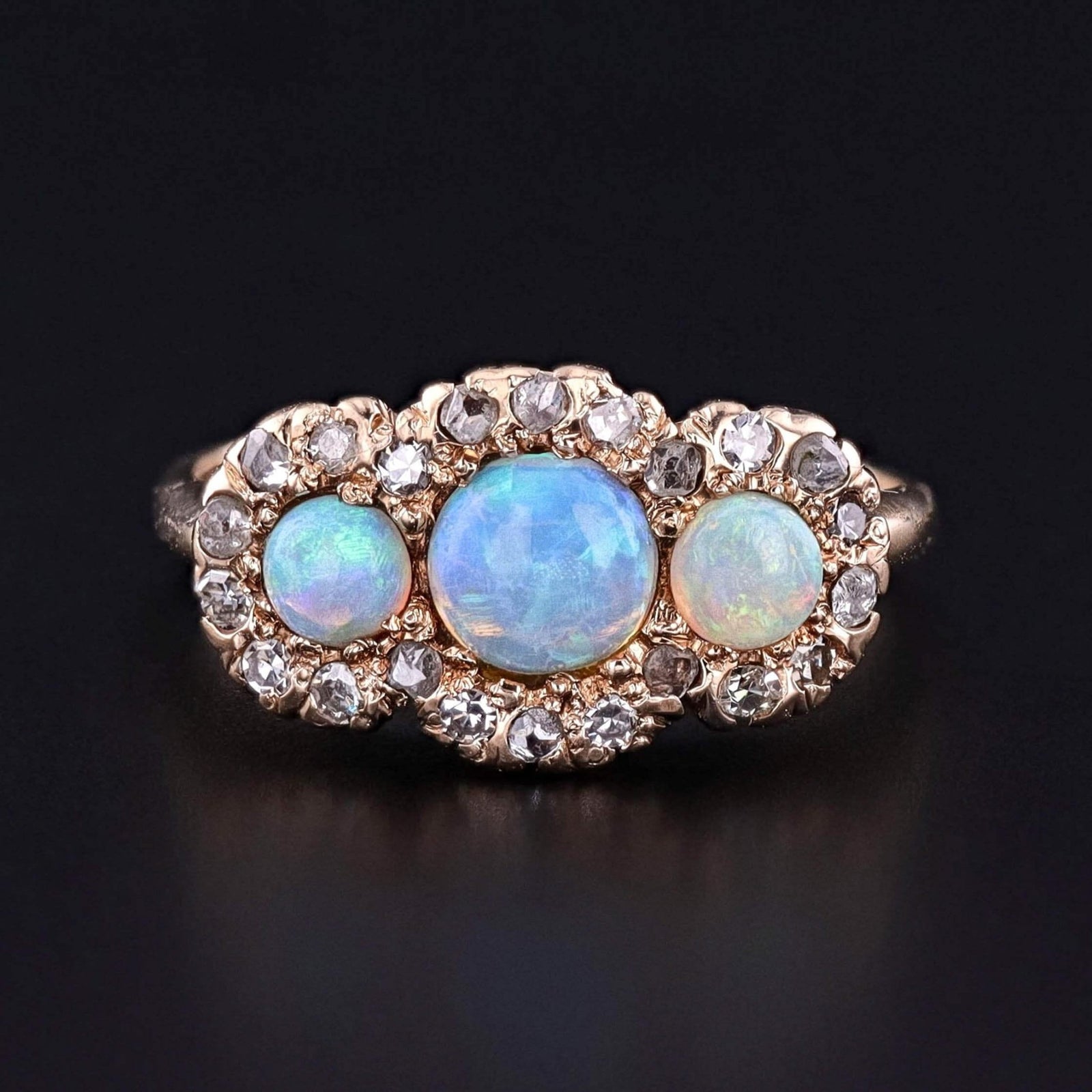 Antique Opal and Diamond Ring of 12k Gold - Trademark Antiques