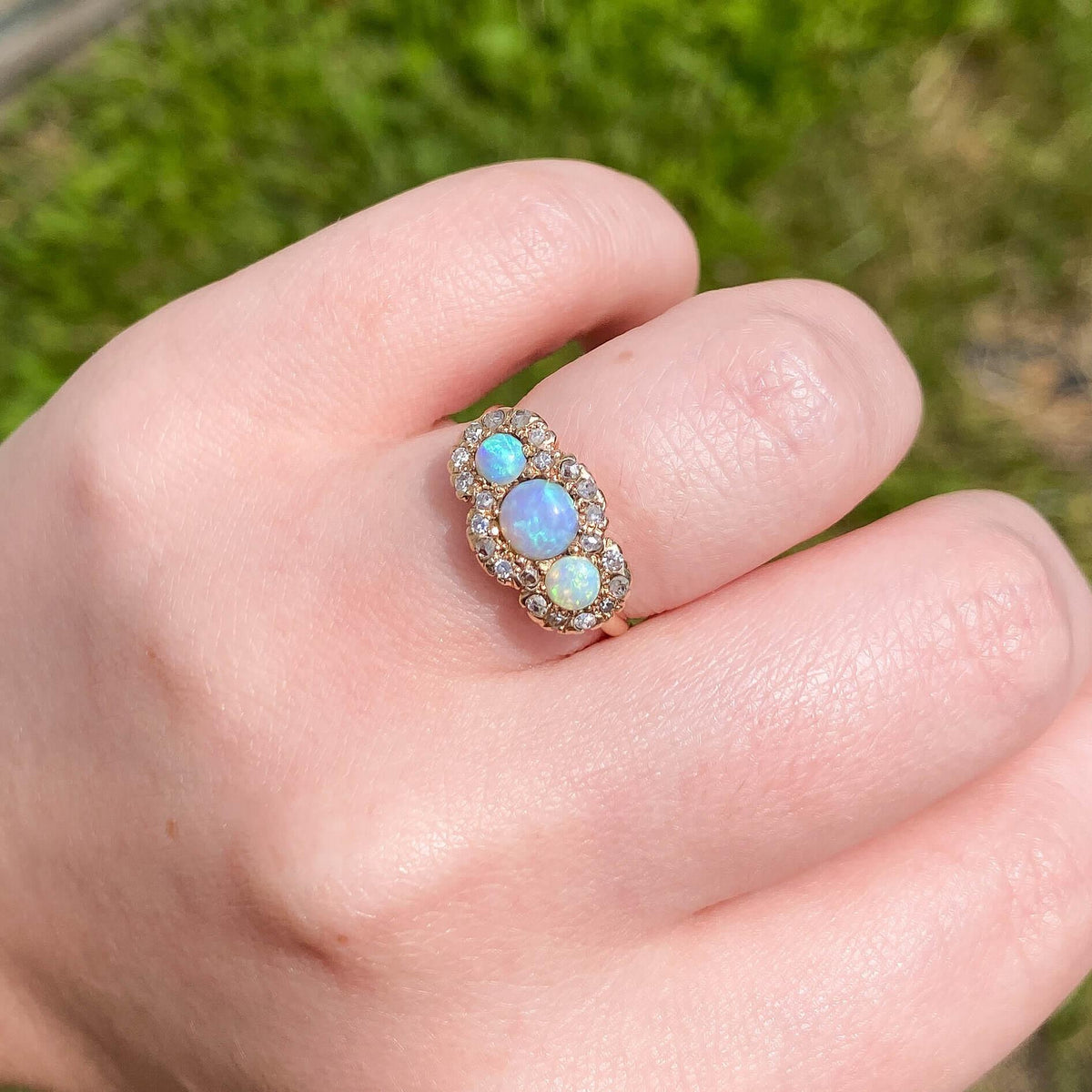 Antique Opal and Diamond Ring of 12k Gold - Trademark Antiques