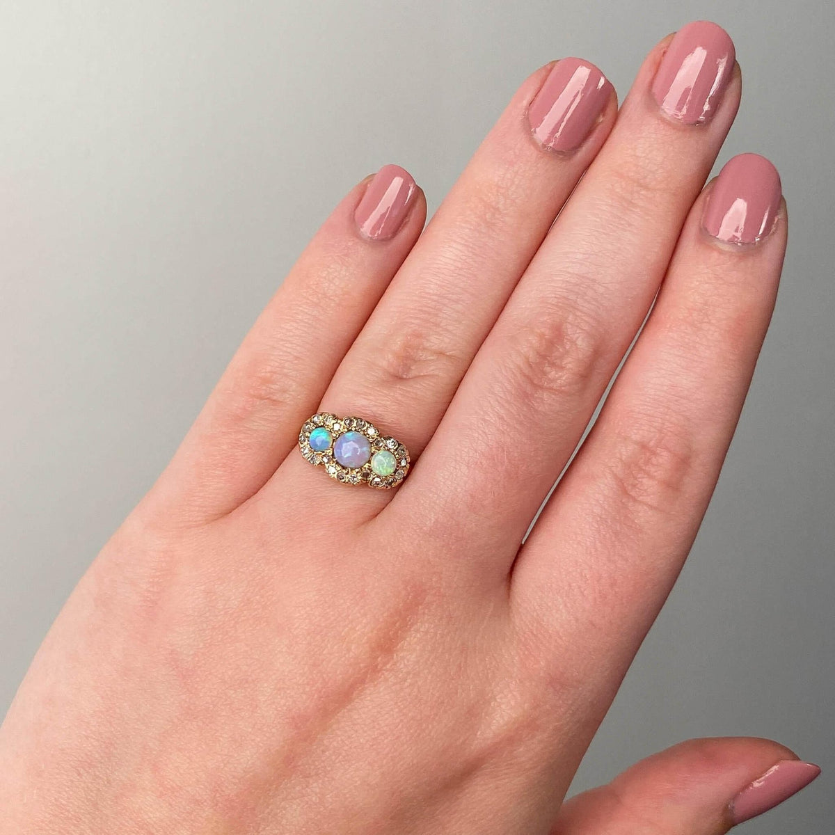 Antique Opal and Diamond Ring of 12k Gold - Trademark Antiques