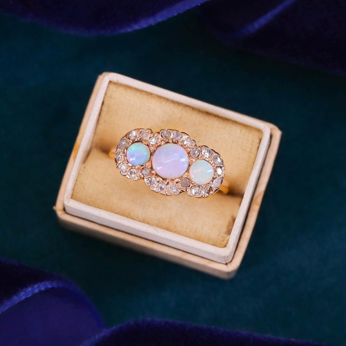 Antique Opal and Diamond Ring of 12k Gold - Trademark Antiques