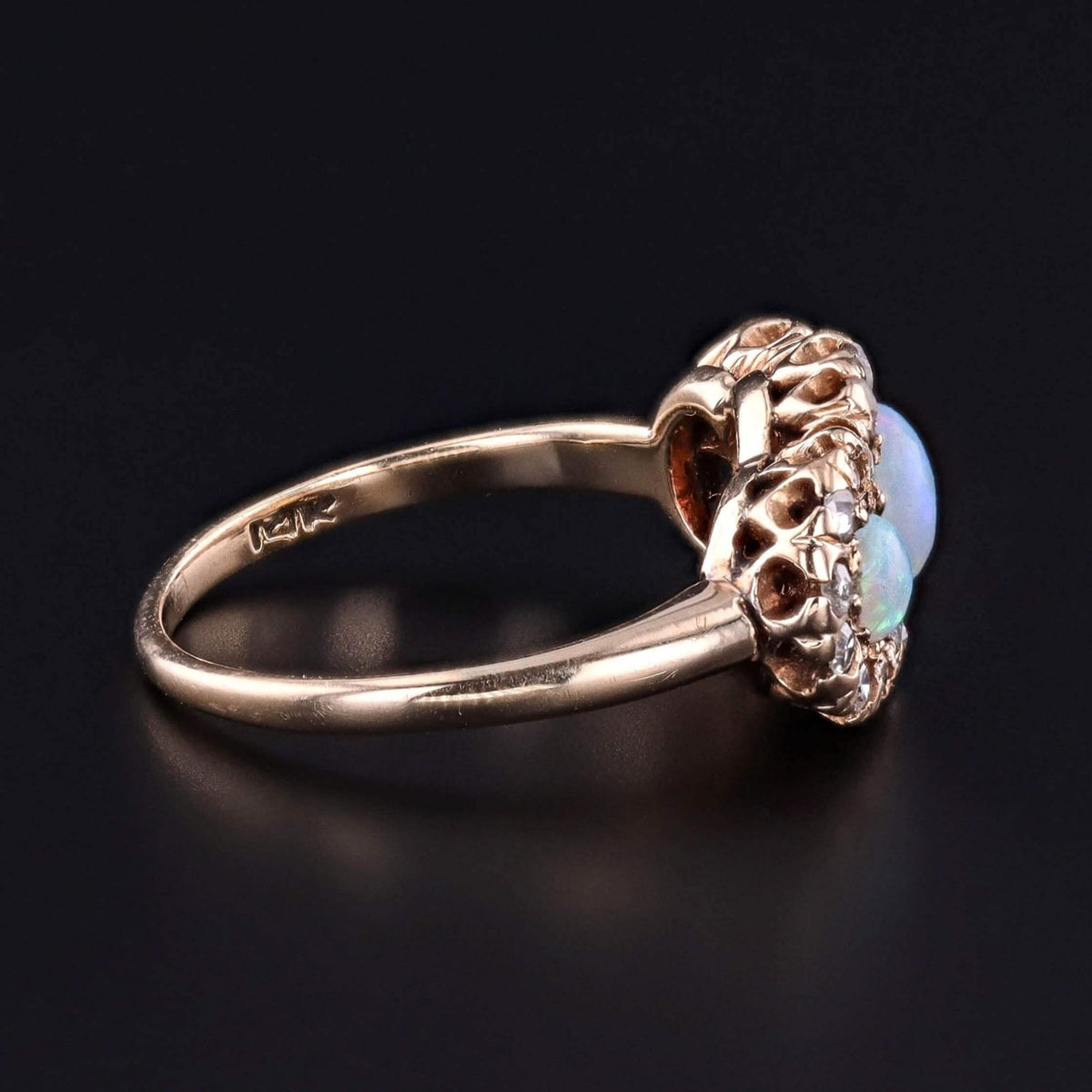 Antique Opal and Diamond Ring of 12k Gold - Trademark Antiques