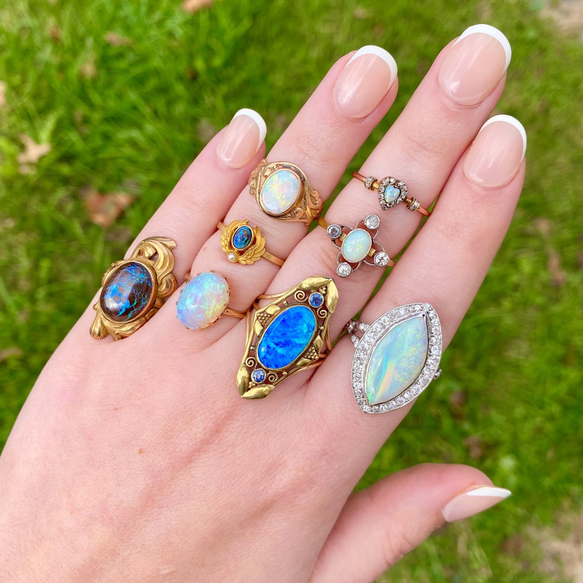 Antique Opal and Diamond Ring of 14k Gold - Trademark Antiques