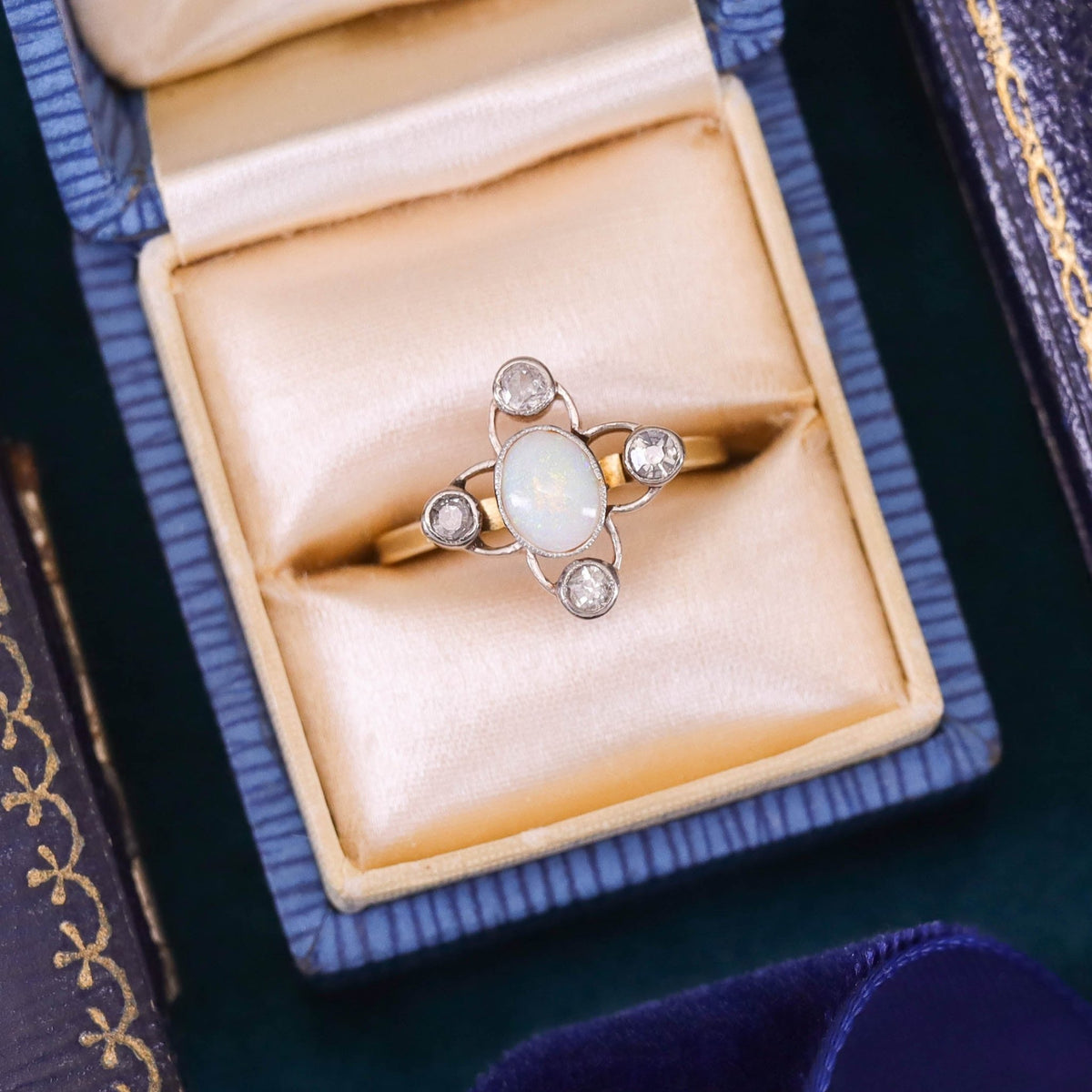 Antique Opal and Diamond Ring of 14k Gold - Trademark Antiques