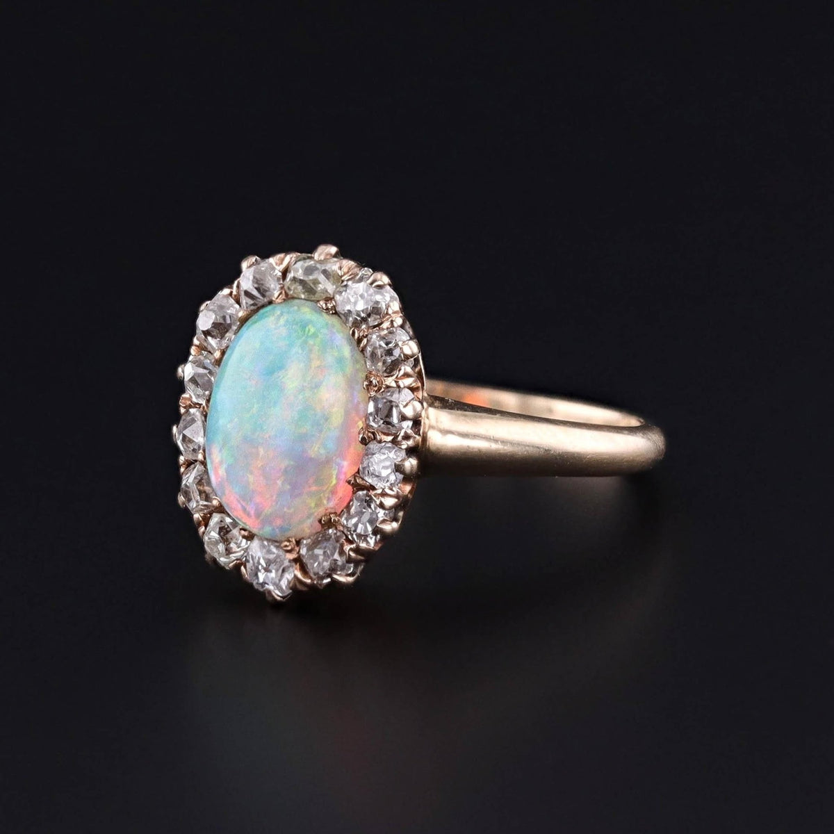 Antique Opal and Diamond Ring of 14k Gold - Trademark Antiques