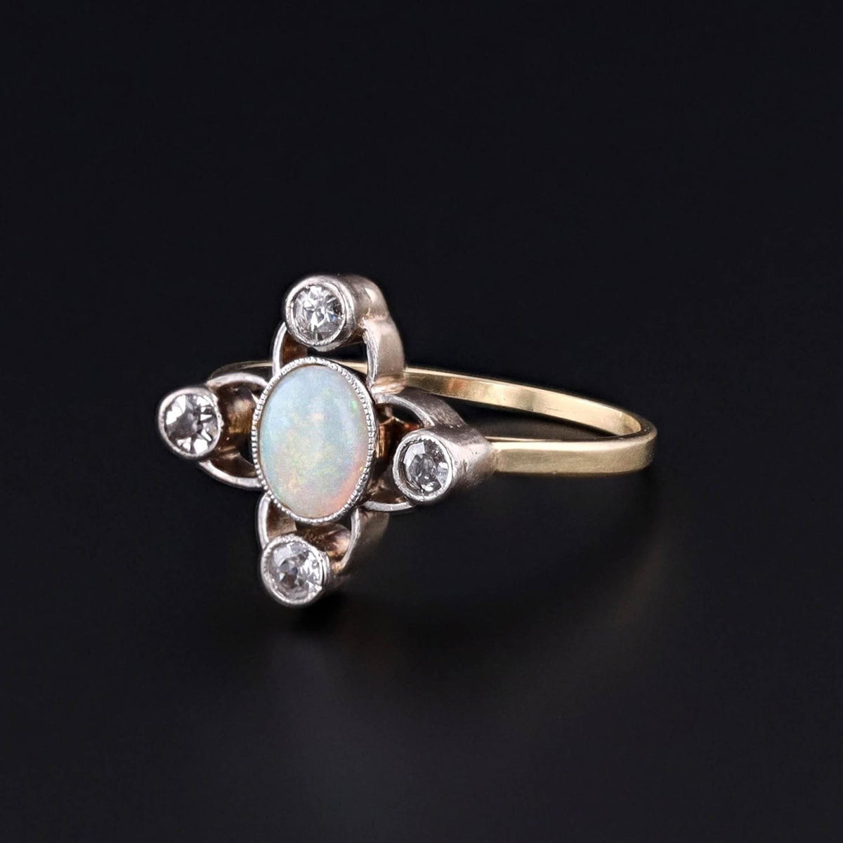 Antique Opal and Diamond Ring of 14k Gold - Trademark Antiques