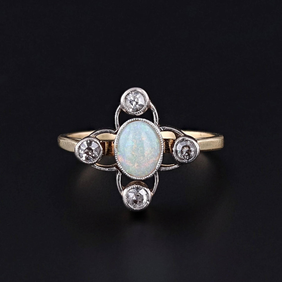 Antique Opal and Diamond Ring of 14k Gold - Trademark Antiques