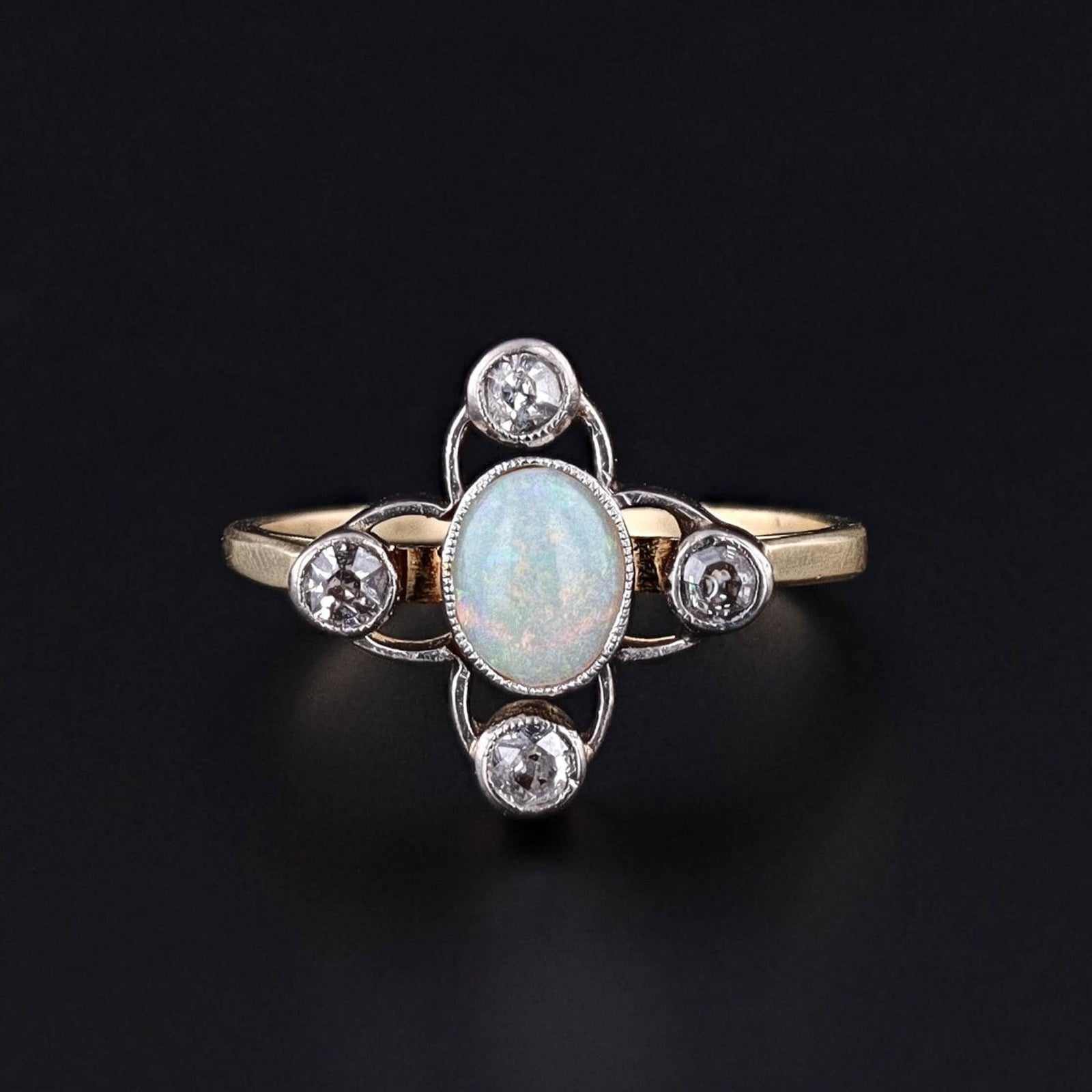 Antique Opal and Diamond Ring of 14k Gold - Trademark Antiques