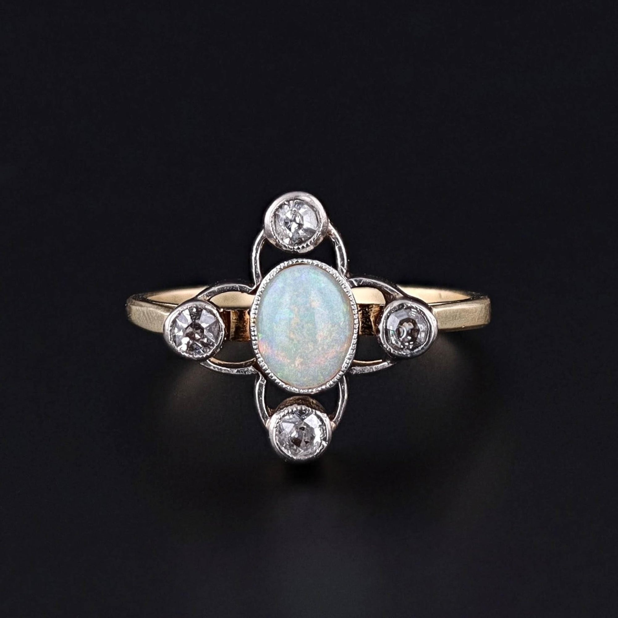 Antique Opal and Diamond Ring of 14k Gold - Trademark Antiques
