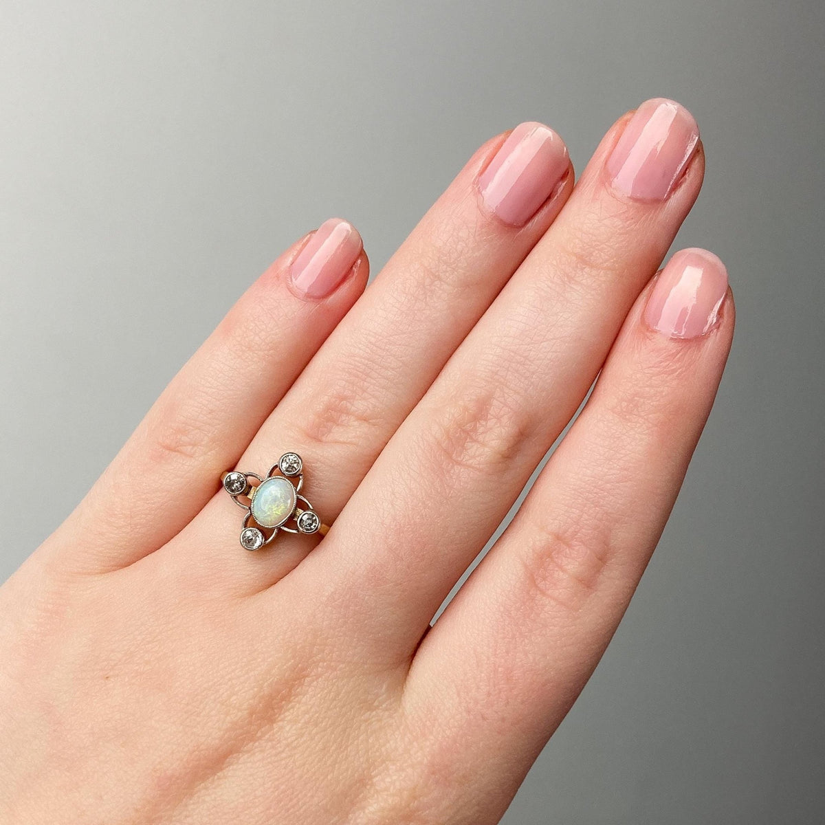 Antique Opal and Diamond Ring of 14k Gold - Trademark Antiques