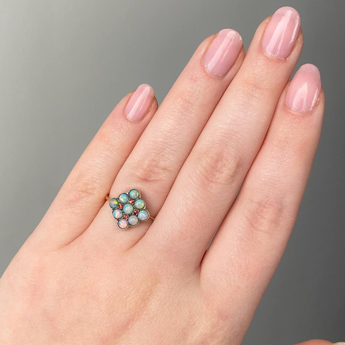 Antique Opal and Garnet Ring of 9k Gold - Trademark Antiques