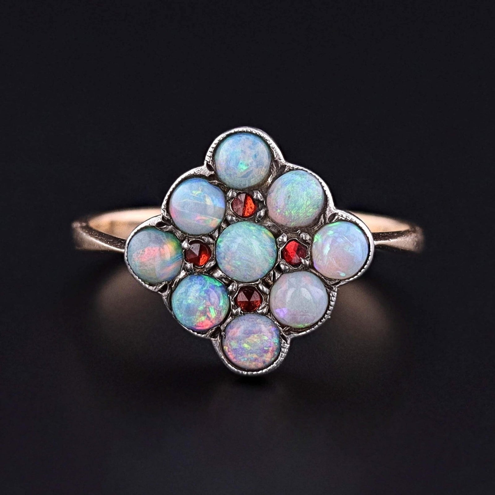 Antique Opal and Garnet Ring of 9k Gold - Trademark Antiques