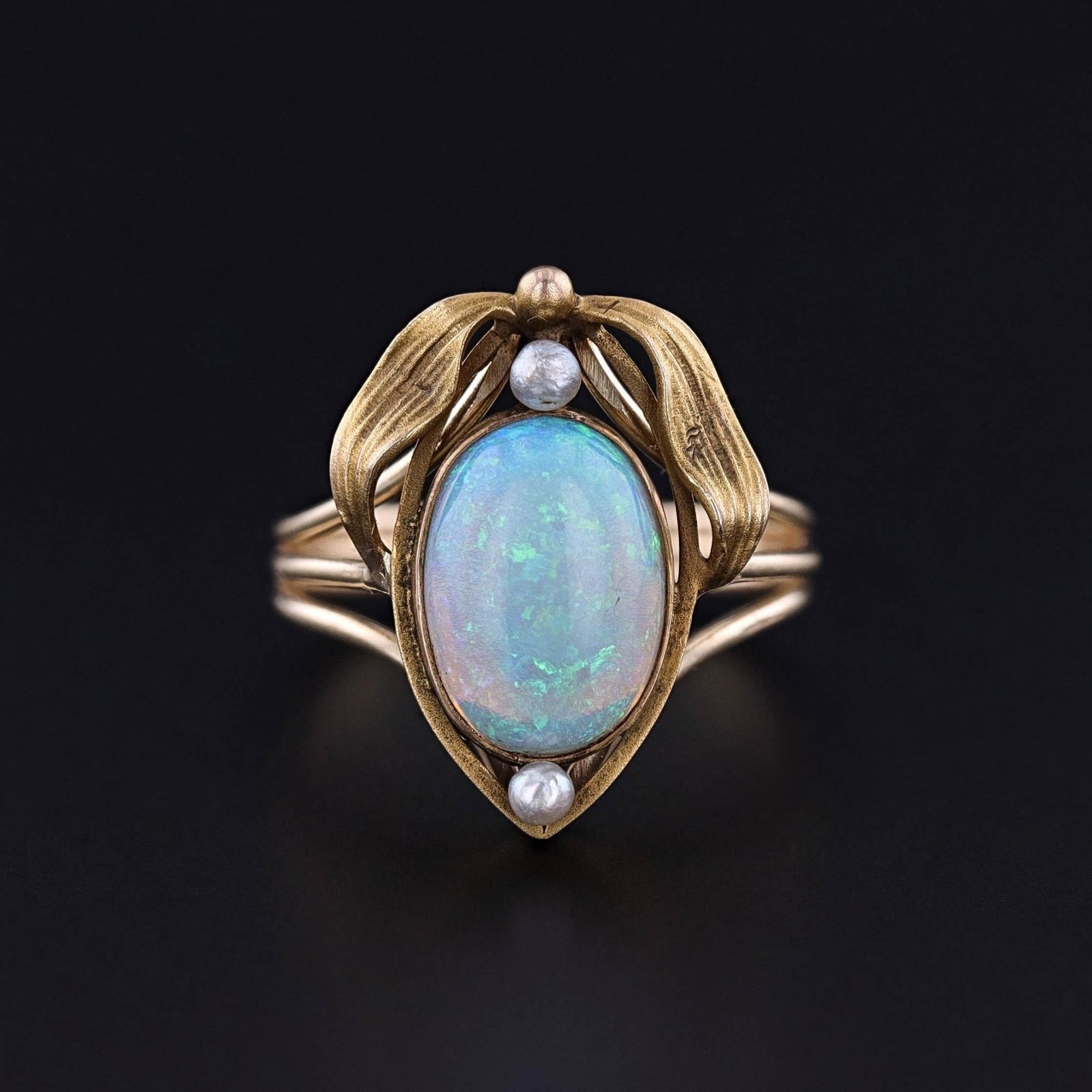 Antique Opal and Pearl Ring of 14k Gold - Trademark Antiques