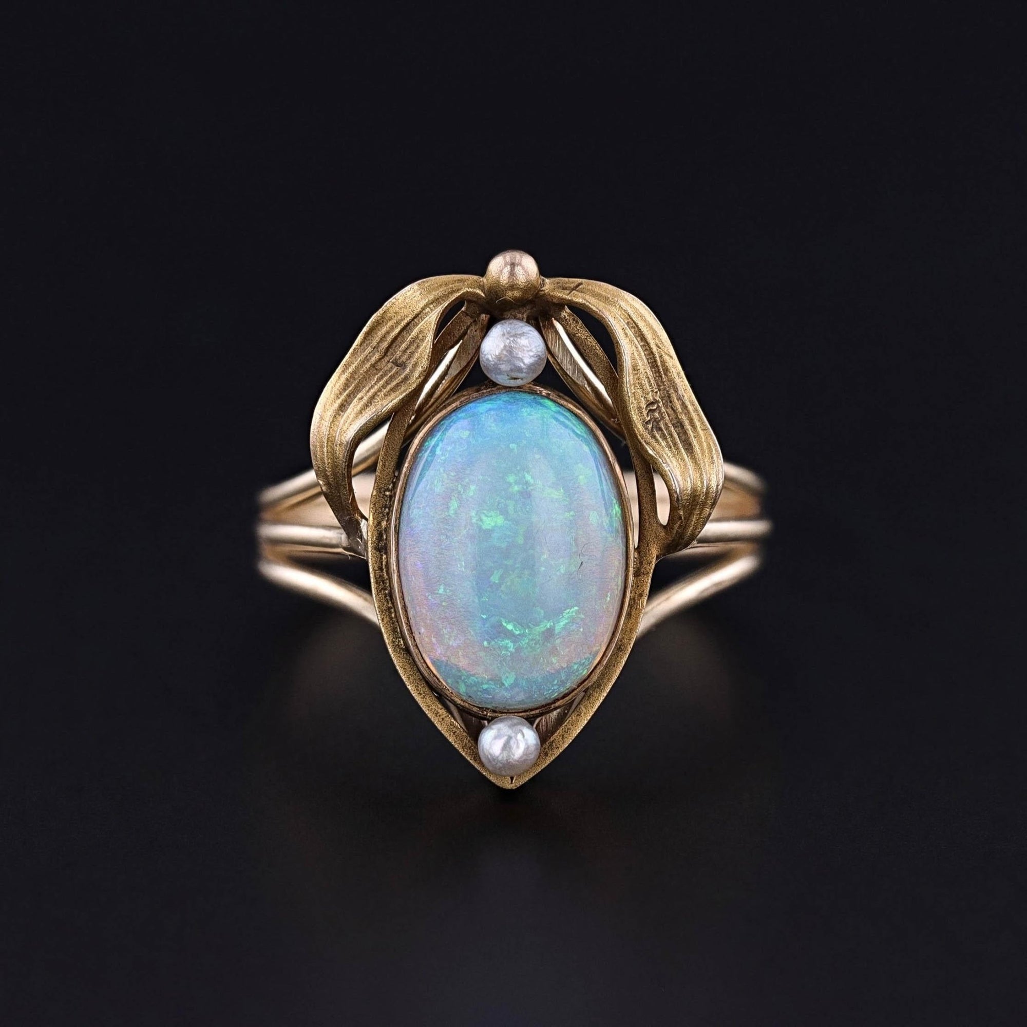 Antique Opal and Pearl Ring of 14k Gold - Trademark Antiques
