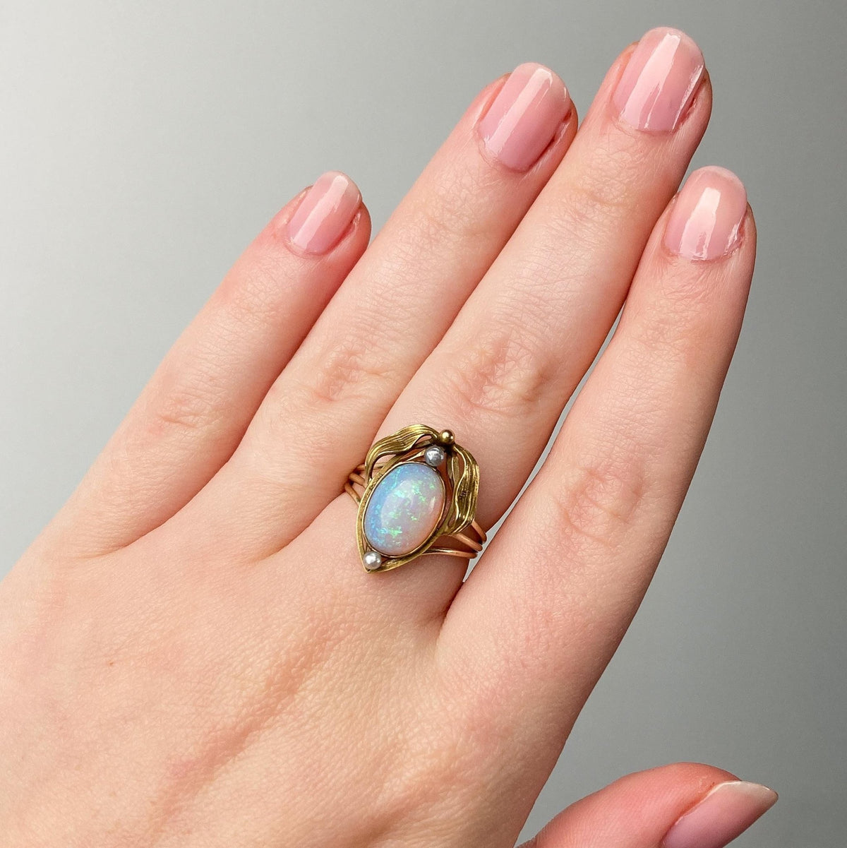 Antique Opal and Pearl Ring of 14k Gold - Trademark Antiques