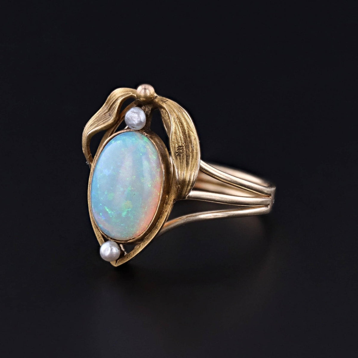 Antique Opal and Pearl Ring of 14k Gold - Trademark Antiques