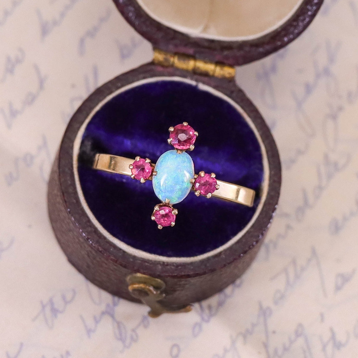 Antique Opal and Red Paste Conversion Ring of 14k Gold - Trademark Antiques