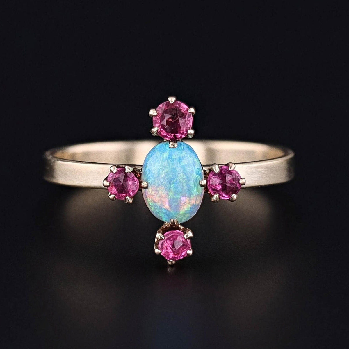 Antique Opal and Red Paste Conversion Ring of 14k Gold - Trademark Antiques
