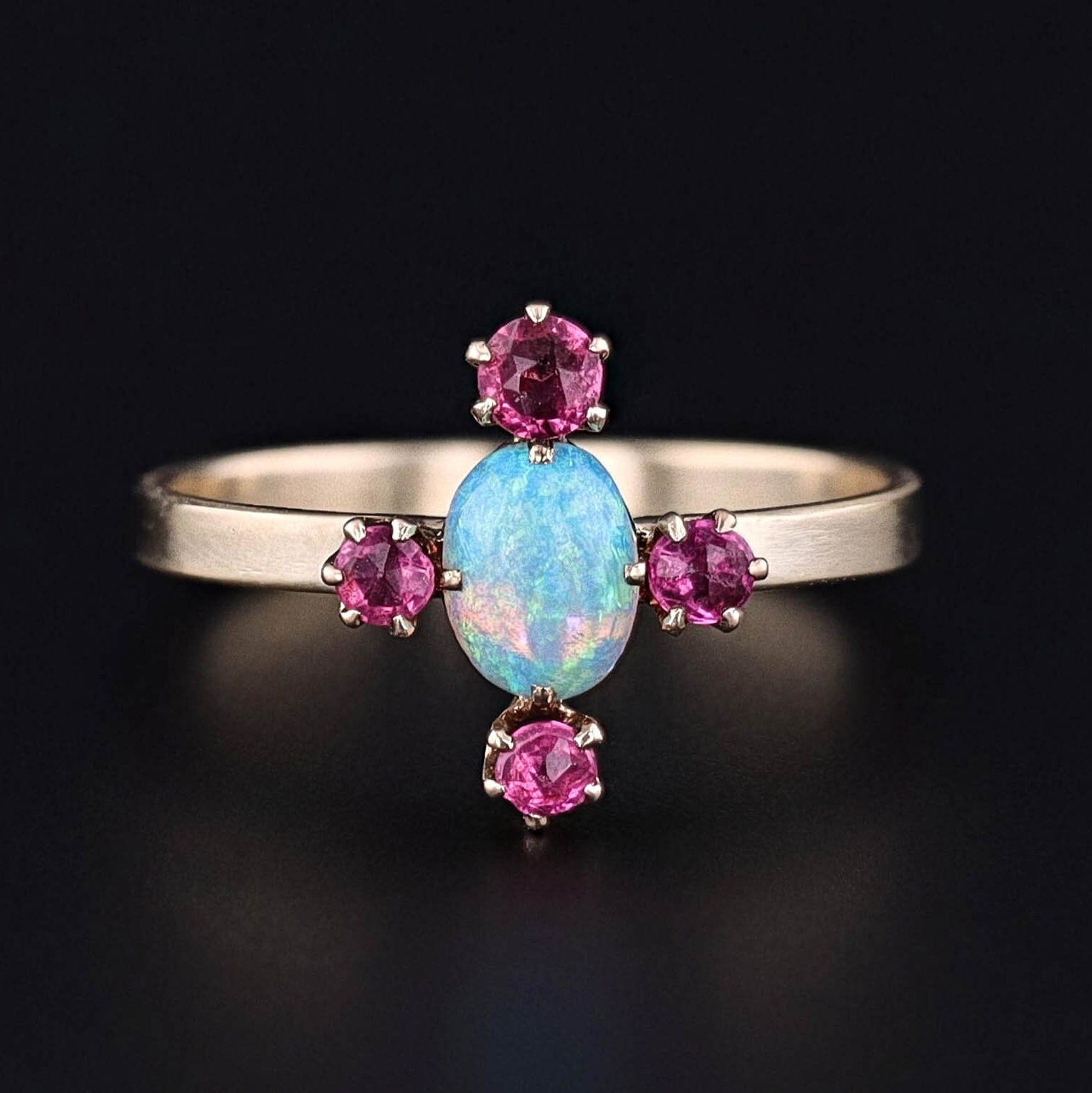 Antique Opal and Red Paste Conversion Ring of 14k Gold - Trademark Antiques