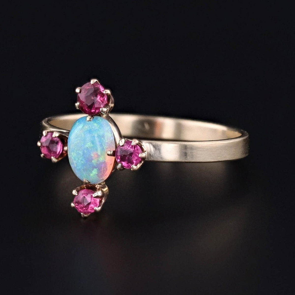 Antique Opal and Red Paste Conversion Ring of 14k Gold - Trademark Antiques