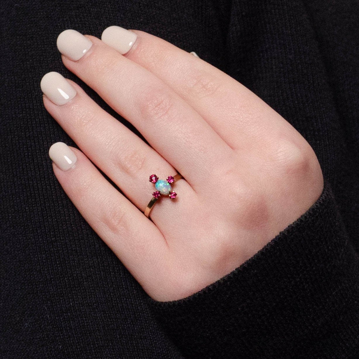 Antique Opal and Red Paste Conversion Ring of 14k Gold - Trademark Antiques