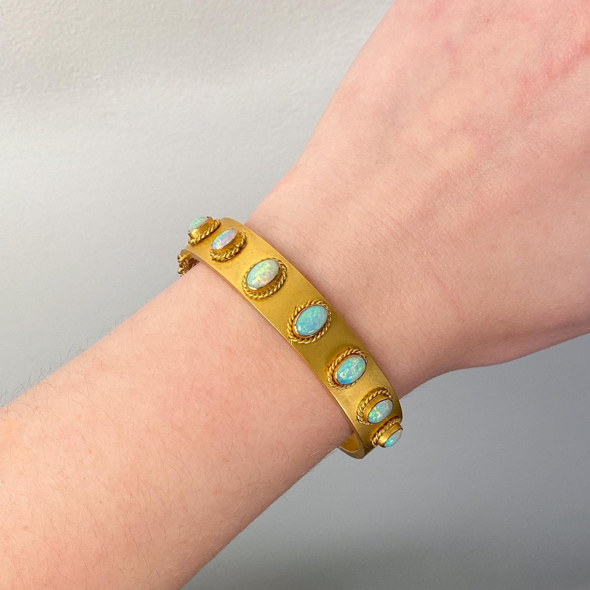 Antique Opal Bangle Bracelet of 10k Gold - Trademark Antiques