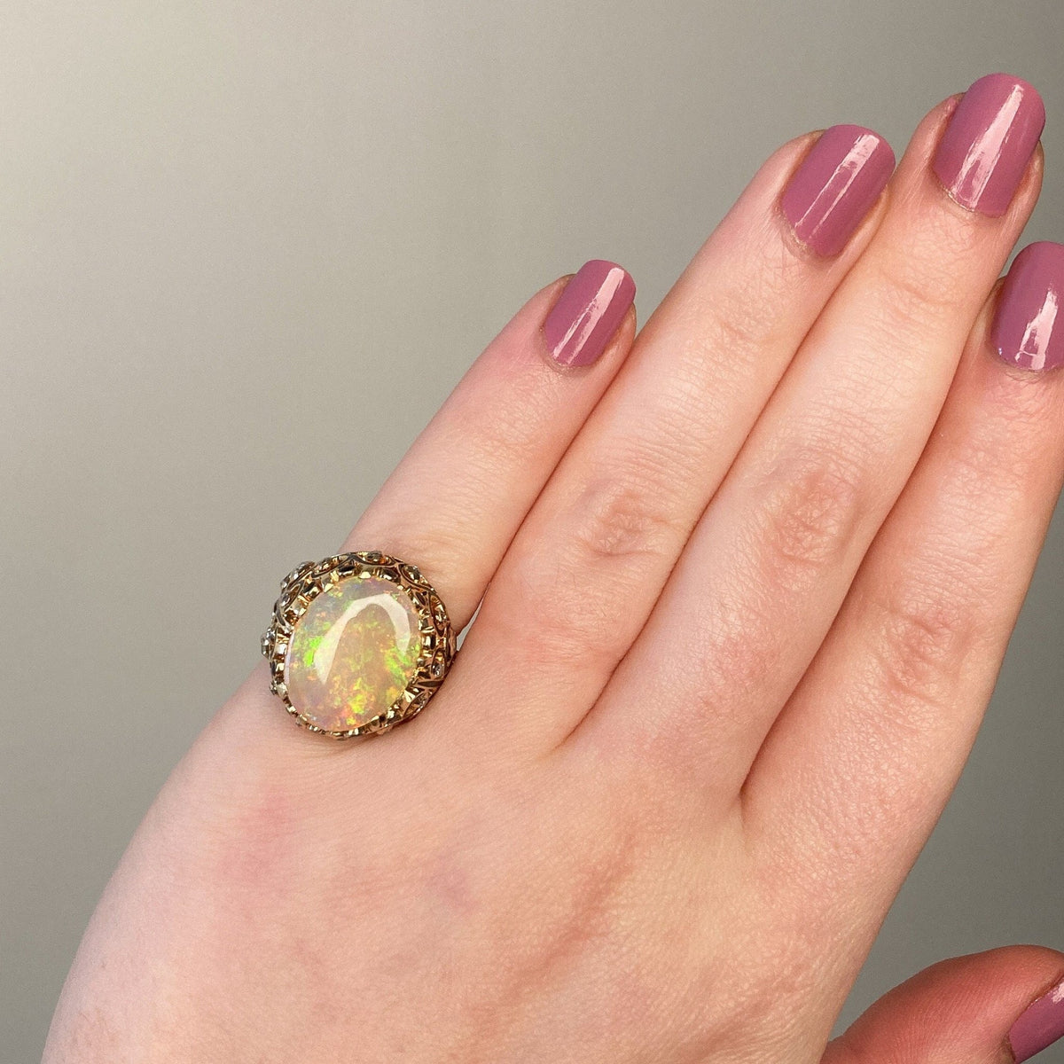 Antique Opal &amp; Diamond Ring of 14k Gold - Trademark Antiques