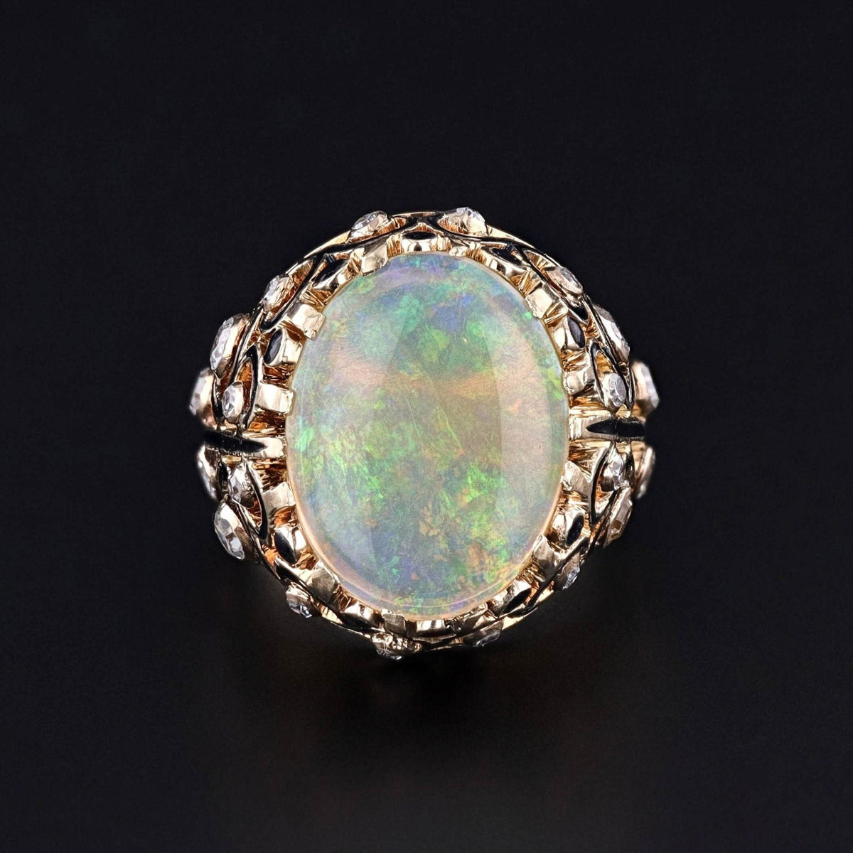 Antique Opal &amp; Diamond Ring of 14k Gold - Trademark Antiques