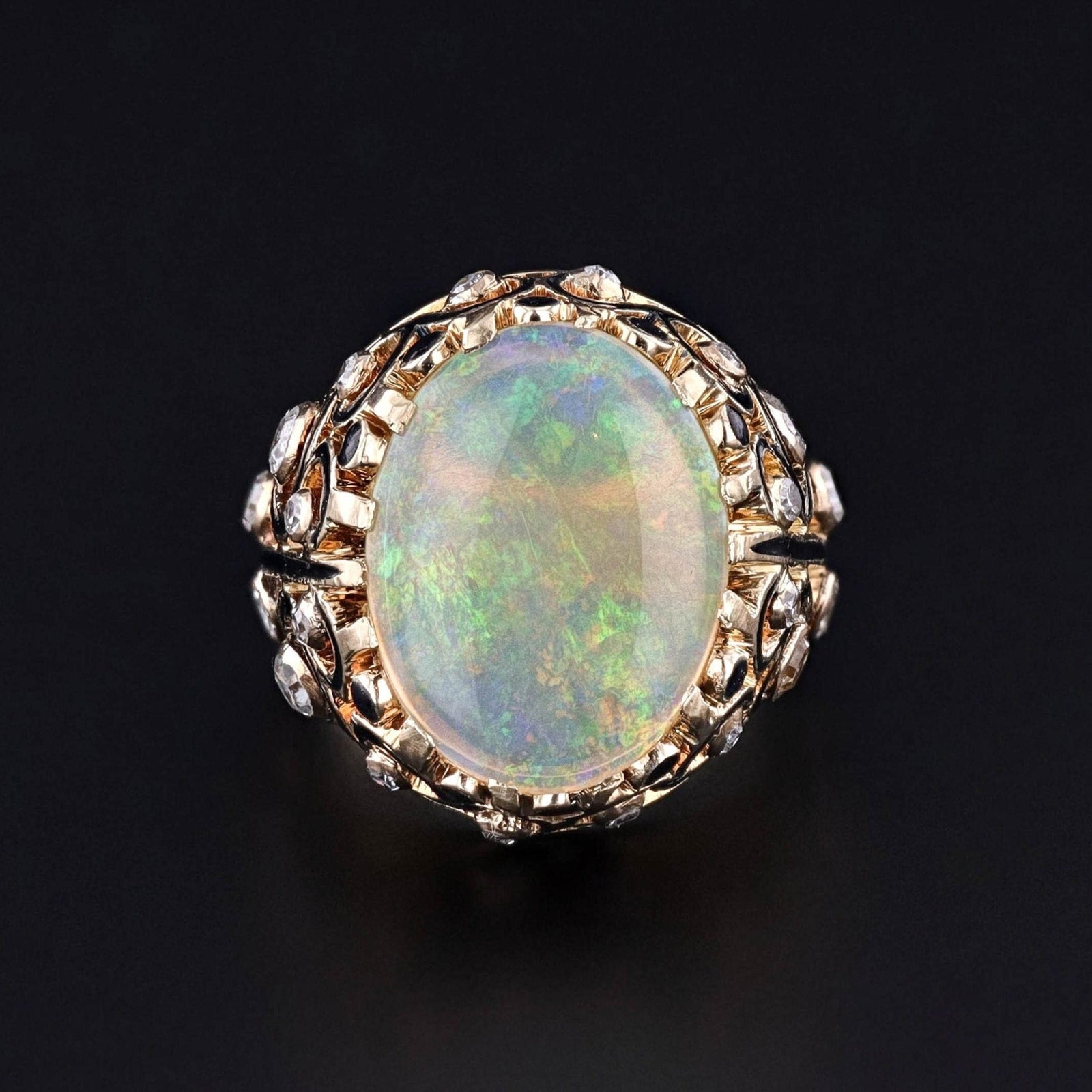 Antique Opal & Diamond Ring of 14k Gold - Trademark Antiques