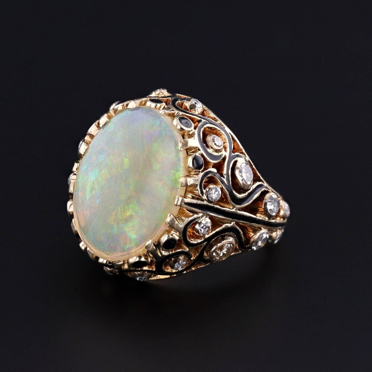 Antique Opal &amp; Diamond Ring of 14k Gold - Trademark Antiques