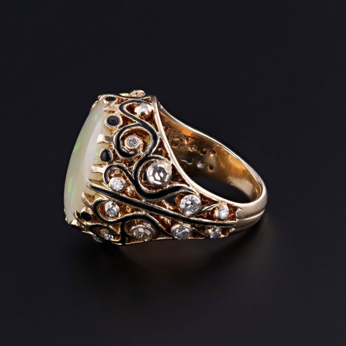 Antique Opal &amp; Diamond Ring of 14k Gold - Trademark Antiques