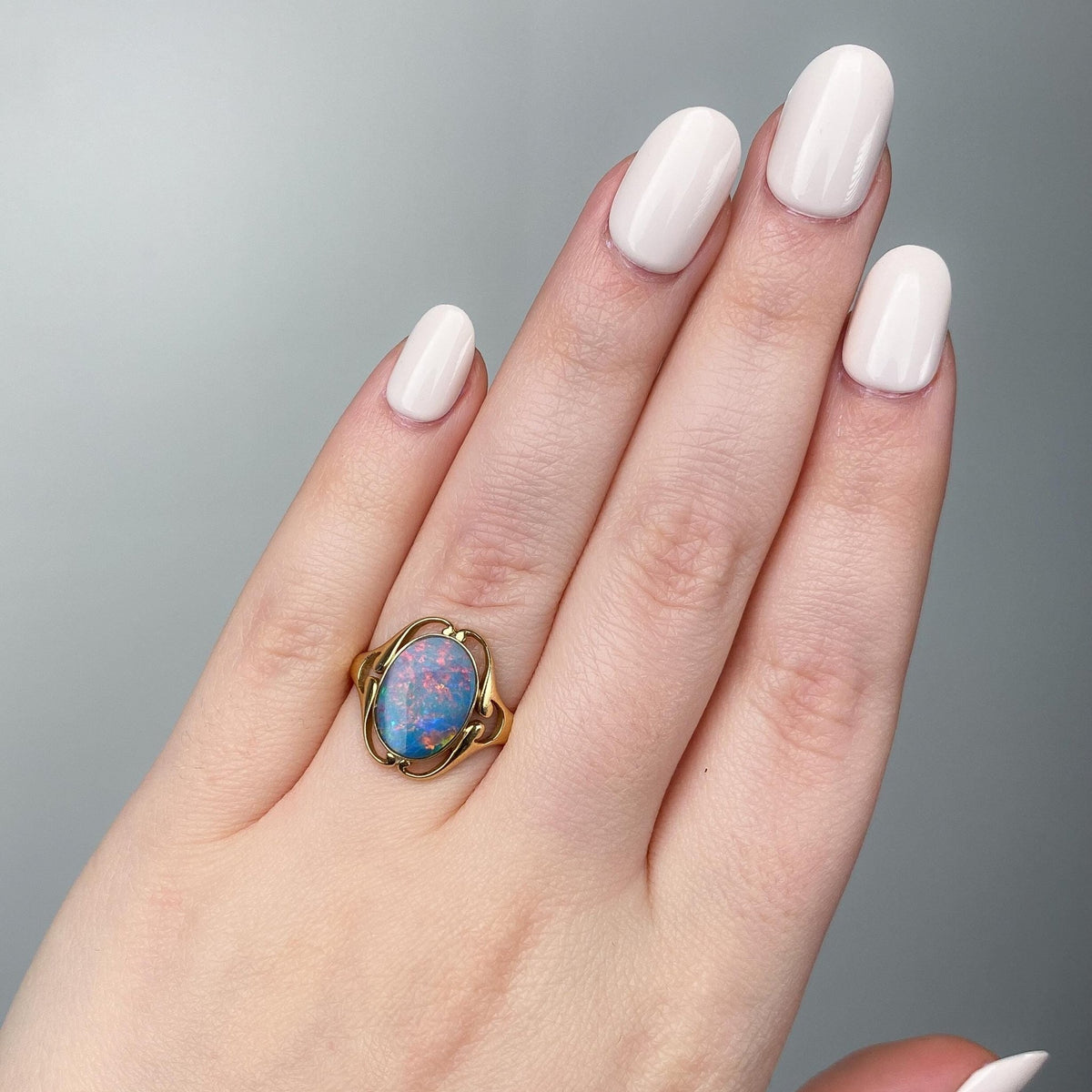 Antique Opal Doublet Ring of 18k Gold by Murrle Bennett - Trademark Antiques