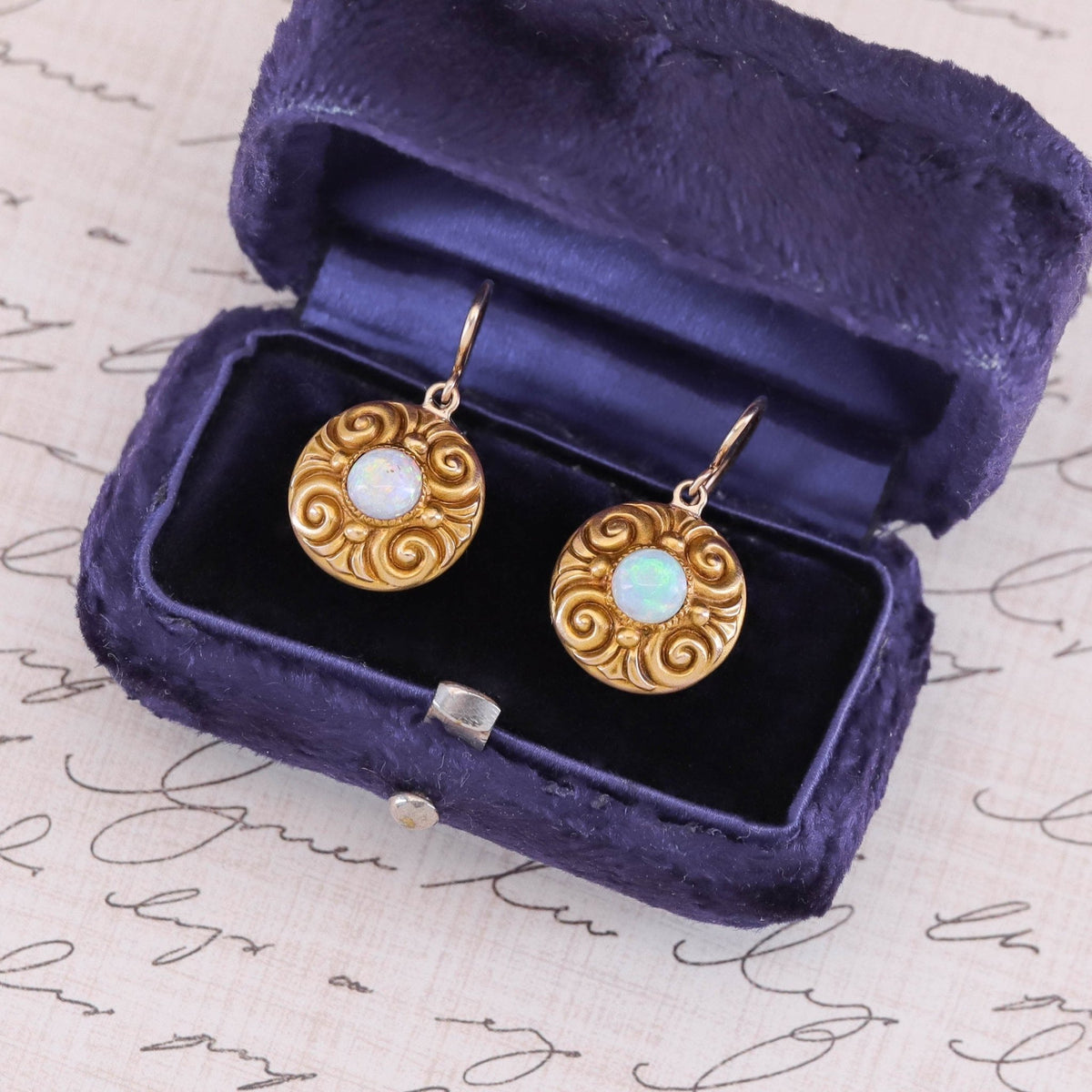 Antique Opal Earrings of 14k Gold - Trademark Antiques