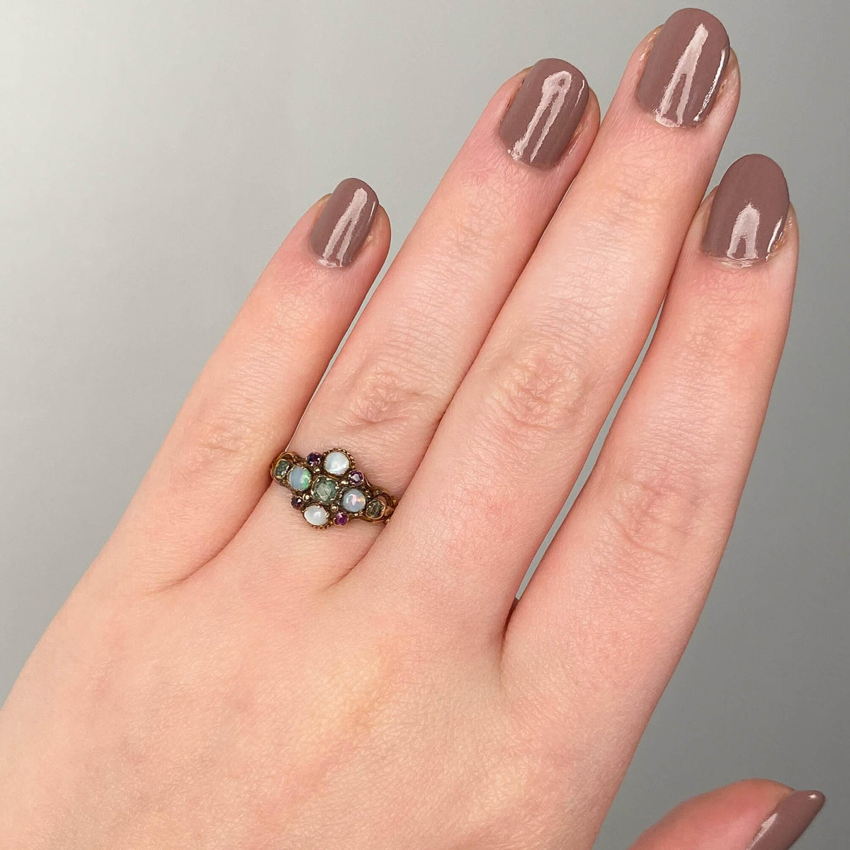 Antique Opal, Emerald, and Ruby Ring of 15k Gold - Trademark Antiques