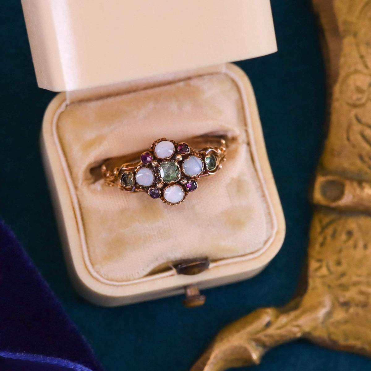 Antique Opal, Emerald, and Ruby Ring of 15k Gold - Trademark Antiques