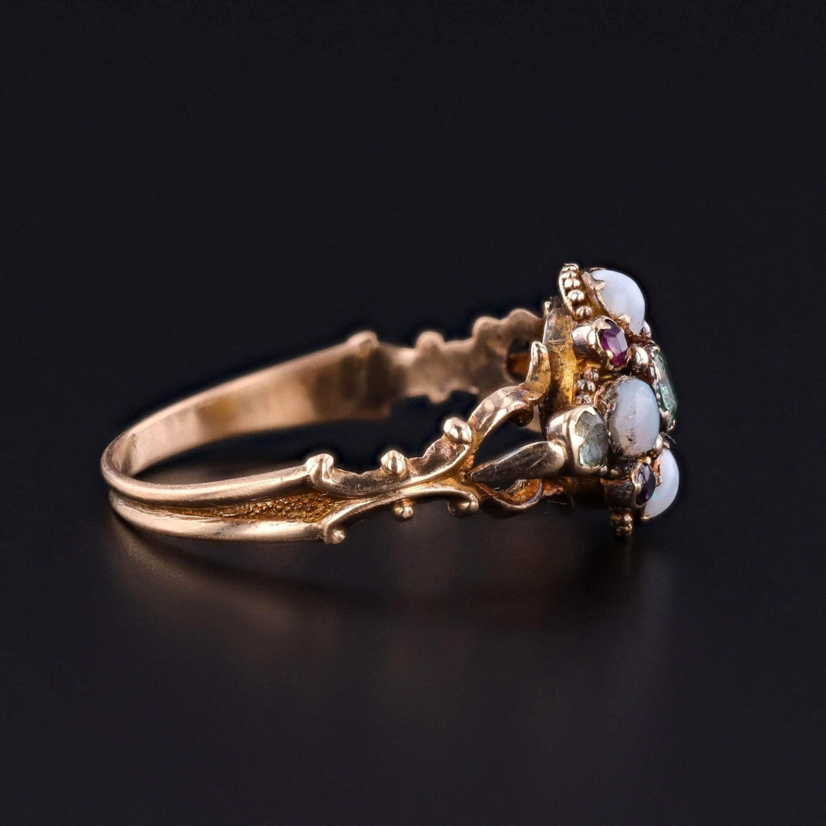 Antique Opal, Emerald, and Ruby Ring of 15k Gold - Trademark Antiques