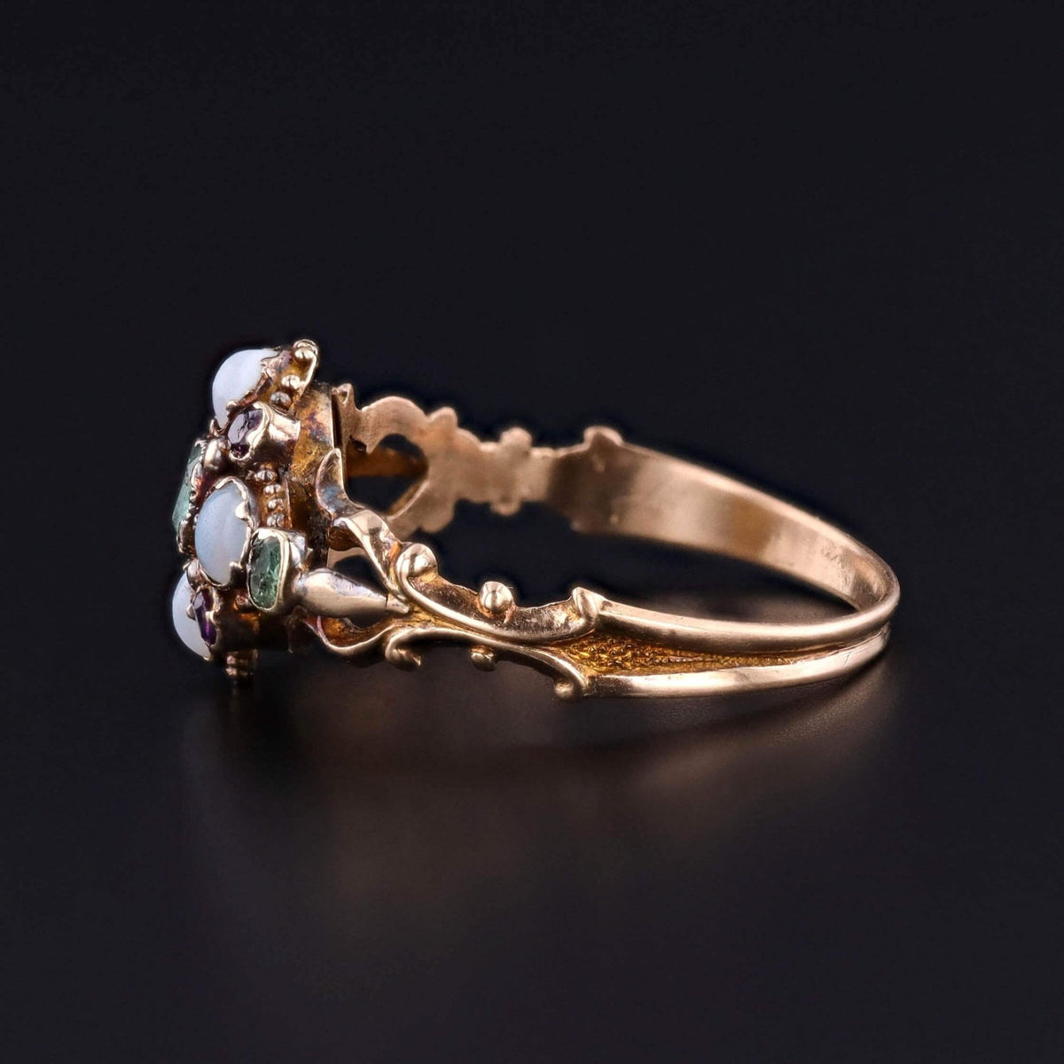 Antique Opal, Emerald, and Ruby Ring of 15k Gold - Trademark Antiques