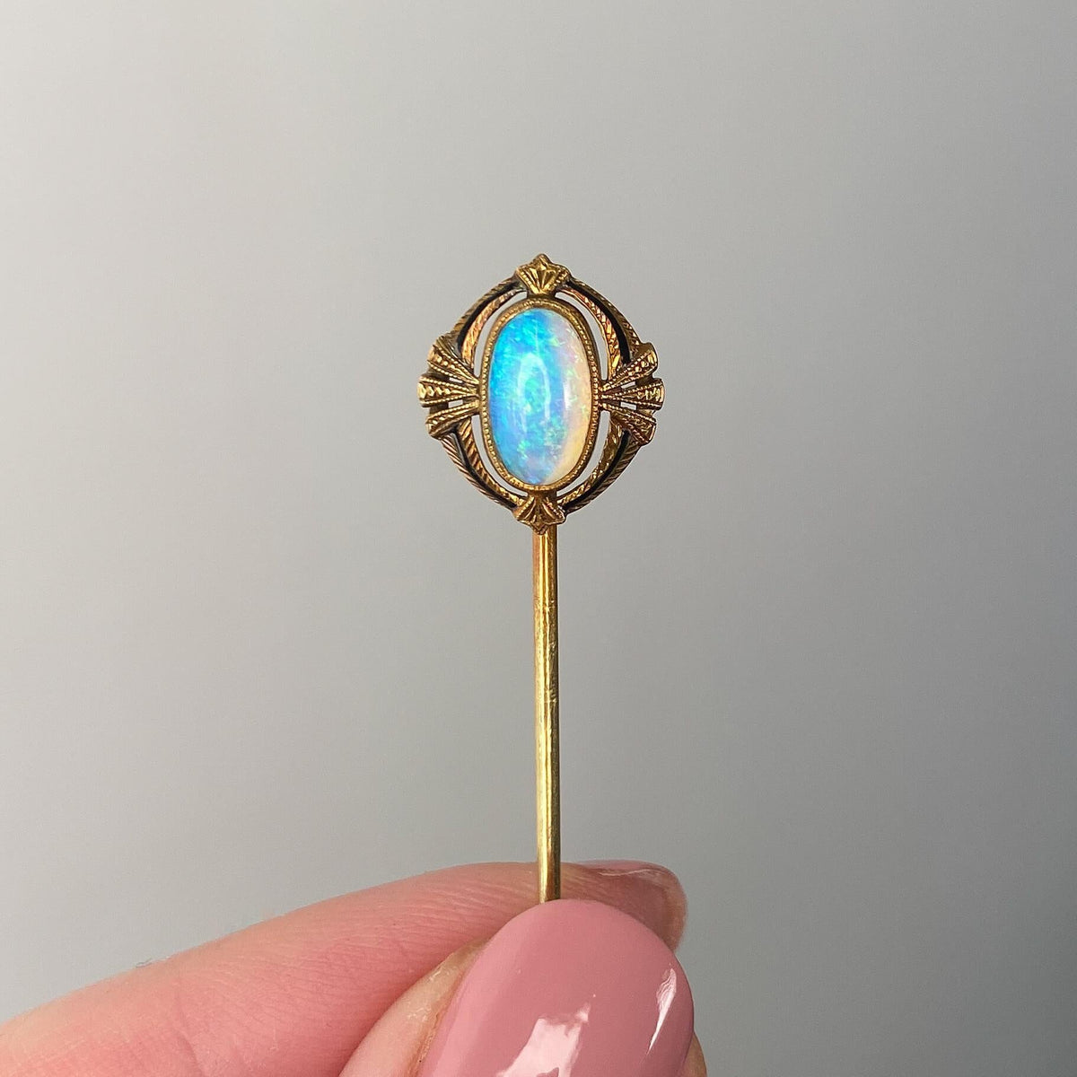 Antique Opal &amp; Enamel Stickpin of 14k Gold - Trademark Antiques