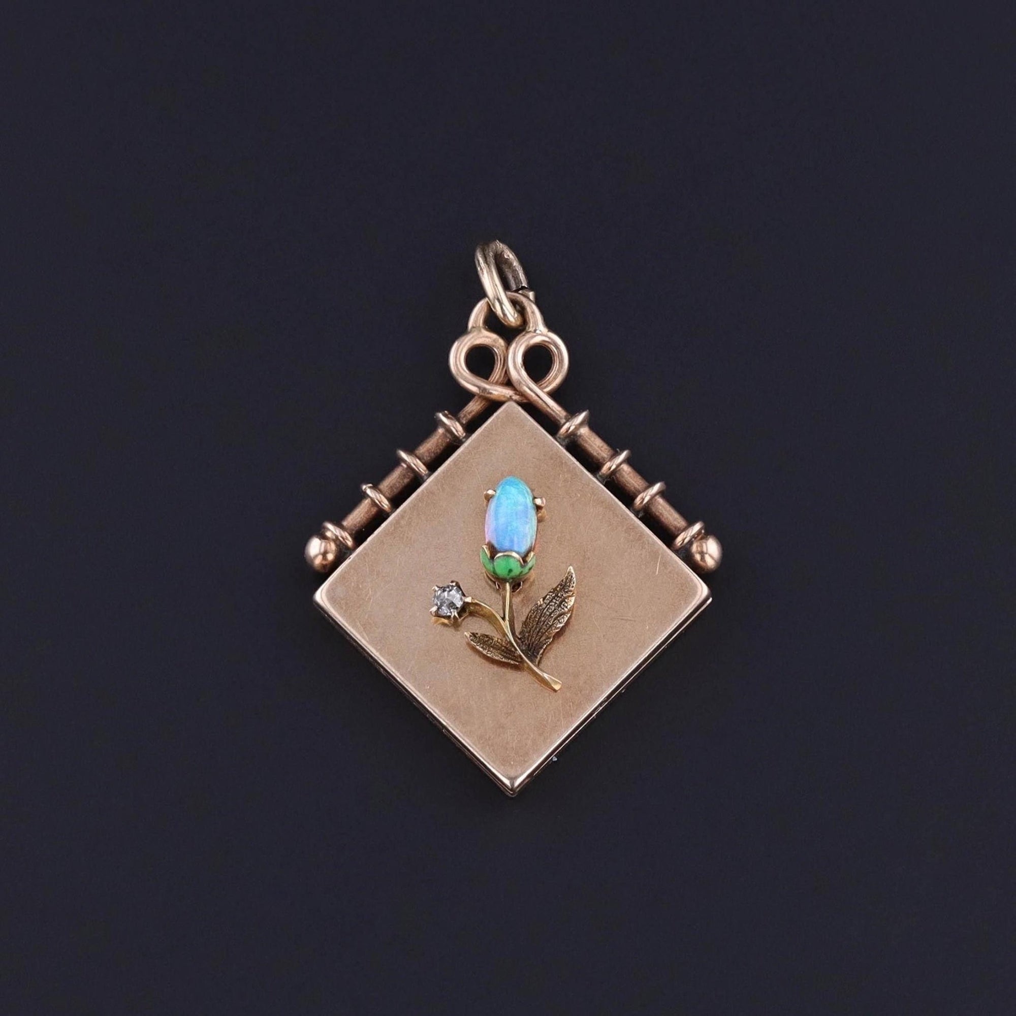Antique Opal Flower Locket of 10k Gold - Trademark Antiques